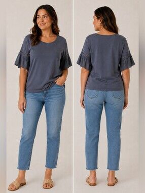 LOFT NWT Eyelet Flutter Ruffle Sleeve Top Women's Drapey Short Sleeve Blouse XL